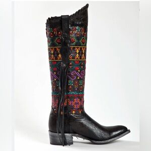 Johnny Ringo Sagrada Black Colorful Embroidered Tall Fringe Western Cowboy Boots